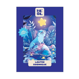 An illustrated otter sits on a rock in a vibrant night scene with plants, stars, and water. "Loutre Cosmique | 99 Piece Jigsaw Puzzle" by Heol Editions is a charming mini puzzle made in France.
