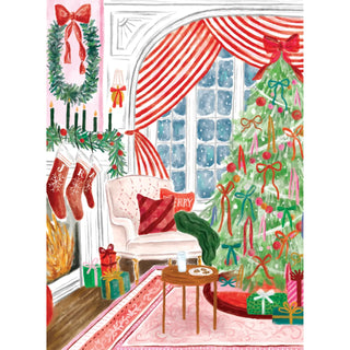Create holiday memories with Puzzlefolk's "The Night Before Christmas" 1,000 piece jigsaw puzzle, featuring a festive living room scene complete with a fireplace, stockings, tree, gifts, wreath, and milk and cookies by the window.