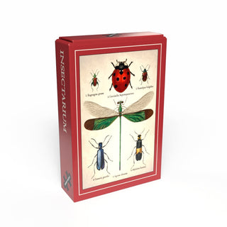 A red box labeled "Insectarium | 99 Piece Jigsaw Puzzle" by Penny Puzzle features vintage-style insect illustrations, including a ladybug, beetles, and a dragonfly—a charming minipuzzle for puzzle lovers.