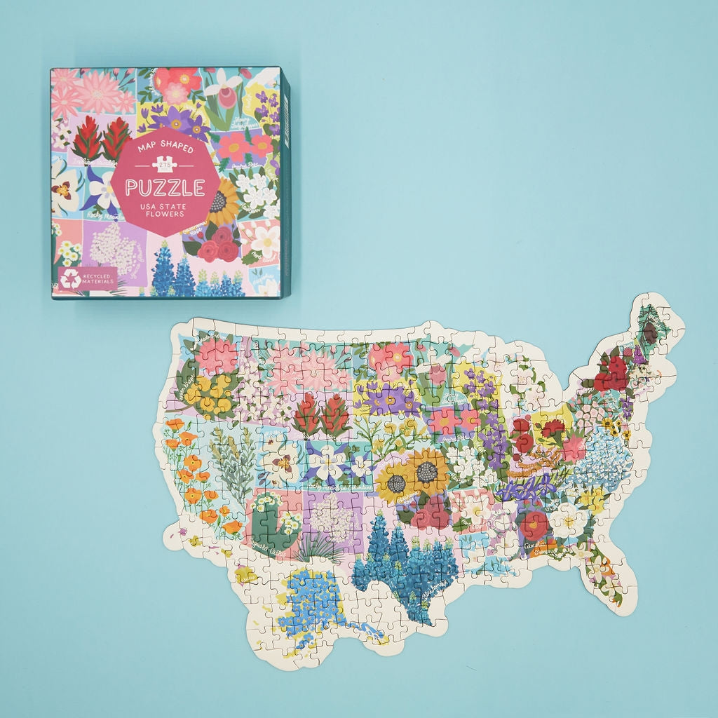 Map Shaped State Flower USA | 275 Piece Jigsaw Puzzle