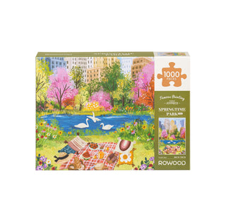 Robotime’s Springtime Park | 1,000 Piece Jigsaw Puzzle features a vibrant park scene with trees, flowers, swans on a pond, and a picnic setup—perfect for adults seeking a relaxing and rewarding challenge.