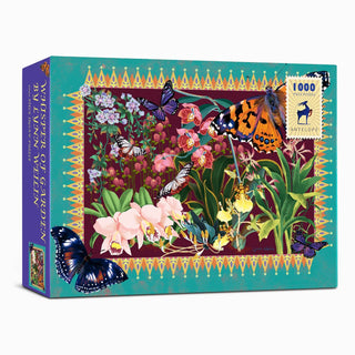 The Whisper of Garden 1,000 Piece Jigsaw Puzzle by Antelope Puzzle features colorful butterflies and flowers on a vibrant backdrop—ideal for butterfly art fans.