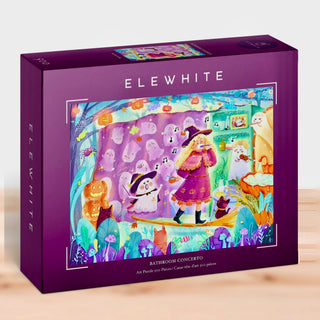 A 500-piece Bathroom Concerto jigsaw puzzle by Elewhite, featuring original artwork—a whimsical illustration of animals in costumes playing music, surrounded by pumpkins, mushrooms, and ghostly figures in a colorful forest—printed on premium puzzle board for lasting enjoyment.