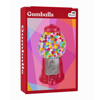 A Gumballs | 99 Piece Jigsaw Puzzle box featuring an illustration of a red gumball machine filled with colorful gumballs.