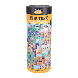 The Ridley’s New York, New York! 1,000 Piece Jigsaw Puzzle comes in a cylindrical box and features a vibrant illustrated cityscape—perfect for puzzle enthusiasts and fans of NYC.