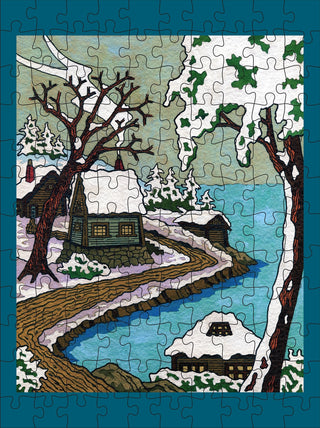 Cj Hurley: Snowy Cabins | 120 Piece Double-Sided Jigsaw Puzzle Set