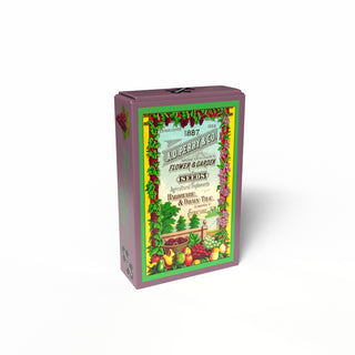 A vibrant purple box holds the Penny Puzzle "Flower and Garden Seeds" 99-piece mini jigsaw puzzle.