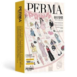 Spring OOTD | 1000 Piece Jigsaw Puzzle by PERMA Puzzle features illustrated spring outfits with English and Chinese text—ideal as a gift or for your premium puzzle collection.