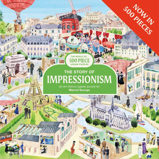 The Story of Impressionism | 500 Piece Jigsaw Puzzle by Laurence King Publishing features illustrated art of a vibrant Paris city scene, perfect for art lovers and puzzle enthusiasts.