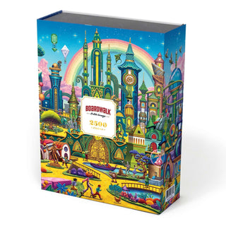 Bright and enchanting, the Boardwalk Puzzle Company’s The Marvelous Land of Oz 2,500 Piece Jigsaw Puzzle showcases a whimsical, futuristic cityscape beneath a rainbow—an exquisite Collector’s Edition that evokes the magic of the Emerald City and is perfect for puzzle fans and Oz enthusiasts alike.