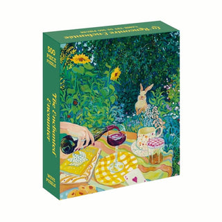 WEVE’s The Enchanted Encounter is a 500-piece velvet touch puzzle featuring a vibrant garden picnic with wine, cheese, and a rabbit for a premium feel.