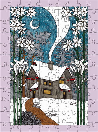Cj Hurley: Snowy Cabins | 120 Piece Double-Sided Jigsaw Puzzle Set