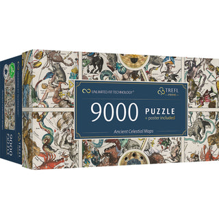 The Ancient Celestial Maps | 9,000 Piece Jigsaw Puzzle from Trefl USA features intricate artwork of mythical creatures and constellations and comes with a poster for reference.