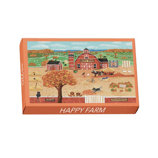 The Olleo Puzzles Happy Farm 99 Piece Jigsaw Puzzle features a vibrant autumn farm scene with a barn, animals, trees, and pumpkins—a delightful seasonal puzzle for all ages.