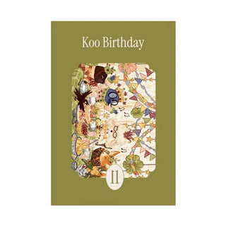 The Koo Birthday | 99 Piece Jigsaw Puzzle by la pauz features "Koo Birthday" at the top, a festive scene in the center, and the number 11 in a white oval at the bottom—perfect for birthday puzzle lovers.