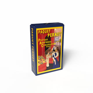 The Paquet Pernot | 99 Piece Jigsaw Puzzle by Penny Puzzle features vintage shop-themed artwork with yellow and red French text—ideal for mini puzzle enthusiasts or collectors of vintage French poster designs.