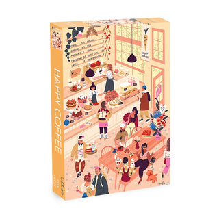 The Happy Coffee | 1,000 Piece Jigsaw Puzzle by Olleo Puzzles features a lively café scene with people enjoying coffee at tables and the counter—a cozy jigsaw puzzle perfect for coffee lovers.