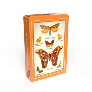 The Penny Puzzle Butterfly Ephemera 99 Piece Jigsaw Puzzle comes in an orange box with illustrations of six butterfly species, making it a great vintage collectible for nature enthusiasts.