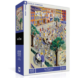 The Playground | 1,500 Piece Jigsaw Puzzle by New York Puzzle Company features a city park playground scene illustrated by Ilonka Karasz on a classic New Yorker cover.