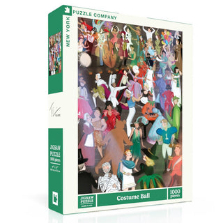 The Costume Ball | 1,000 Piece Jigsaw Puzzle by New York Puzzle Company features a vibrant costumed crowd illustration on the box. Made in the USA.