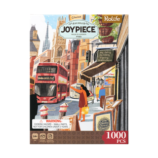 The Walk in London | 1,000 Piece Jigsaw Puzzle by Robotime features a vibrant London street scene with a red double-decker bus, shops, and buildings—a perfect large puzzle for adults and collectors.