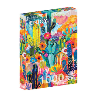 Cacti Land | 1,000 Piece Jigsaw Puzzle by ENJOY features a vibrant, abstract cacti and flower design—ideal for lovers of colorful and challenging puzzles.