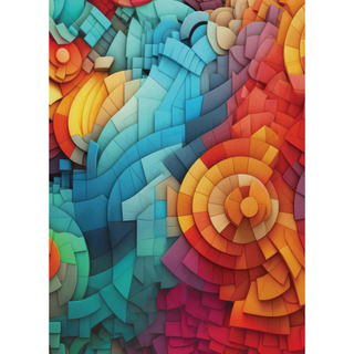 Circle Serenity by Unified Pieces is a vibrant 1,000-piece jigsaw puzzle featuring an abstract design of overlapping blue, red, orange, and yellow geometric shapes—perfect for adults seeking an engaging and captivating challenge.