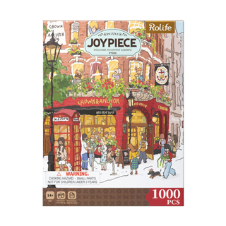 Box of "Welcome To Covent Garden" 1,000 piece jigsaw puzzle by Robotime, for ages 14+, featuring an illustrated busy street outside the Crown & Anchor pub.