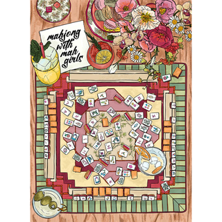 Enjoy Mahjong with your mah girls with this 1,000 piece jigsaw puzzle from Ellembee gift, featuring an illustrated table, tiles, snacks, and flowers. Printed with non-toxic inks and made in the USA.