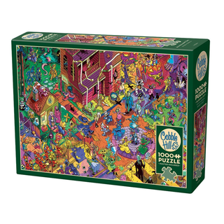 The Cobble Hill “All Hallows’ Eve” 1,000 piece jigsaw puzzle features a vibrant, bustling cartoon neighborhood scene filled with quirky characters and Halloween-themed details—ideal for anyone who enjoys playful and challenging puzzles or is seeking a festive Halloween activity.