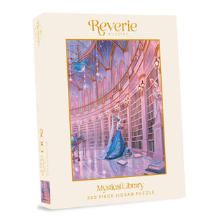 The Mystical Library 500 Piece Jigsaw Puzzle by Reverie Puzzles offers enchanting challenges, perfect for puzzle lovers.
