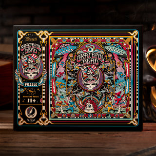 The theory11 Grateful Dead | 1,000 Piece Jigsaw Puzzle features vibrant psychedelic art and the iconic skull logo—an ideal gift for Dead Heads ages 14+.