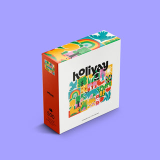 Promenade Dans Le Parc by Holiyay Puzzles is a 500-piece jigsaw featuring vibrant risography art of plants, rainbows, and festive motifs—a playful Montreal-inspired puzzle perfect for the holidays.