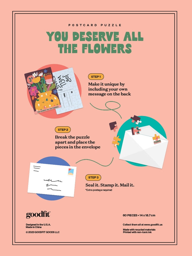 You Deserve All the Flowers Postcard | 60 Piece Jigsaw Puzzle