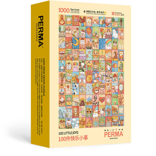 The PERMA Puzzle "Little Joys" 1000-piece jigsaw features cute, colorful illustrations on premium Dutch chipboard, bringing happiness with every piece.