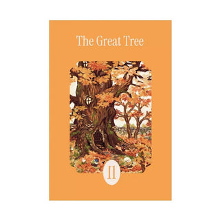 Discover The Great Tree by la pauz—a 99 piece jigsaw puzzle featuring a whimsical illustration with vibrant orange leaves and a tiny, marked door at its base, inviting you into a charming mini puzzle adventure.