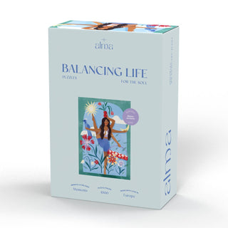 Balancing Life | 1,000 Piece Jigsaw Puzzle by Alma Puzzles features a woman amid flowers and nature—an ideal mindfulness gift with a soothing yoga theme.