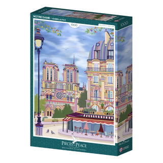 The Notre Dame | 1,000 Piece Jigsaw Puzzle by Pieces & Peace showcases an illustrated Paris scene and is made in France.