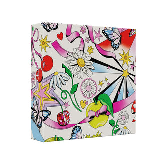 Cloudberries’ Disco is a premium 1,000 piece jigsaw puzzle in a square box decorated with vibrant butterflies, daisies, stars, hearts, ribbons, and cherries on a white background—perfect for puzzle enthusiasts.