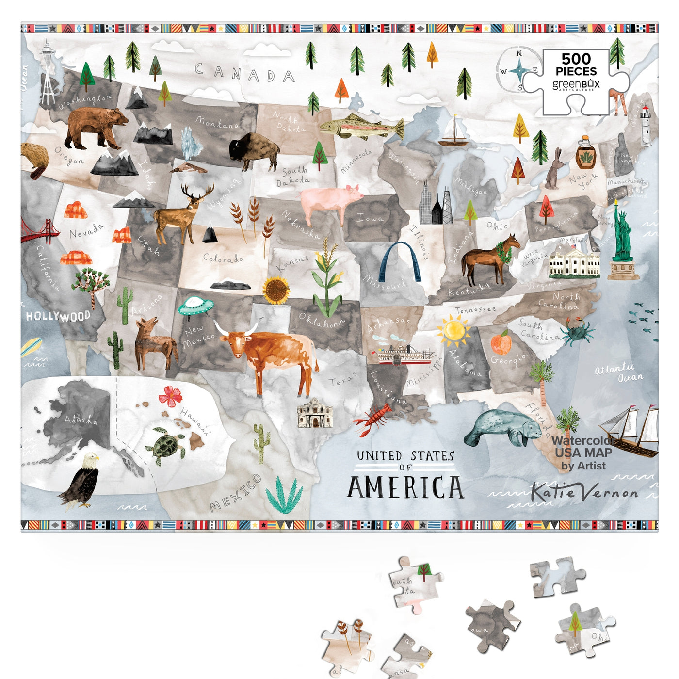 Watercolor USA Map | 500 Piece Jigsaw Puzzle