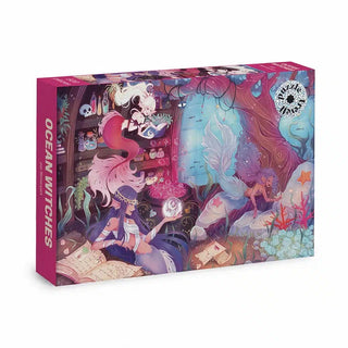 Trevell’s Ocean Witches | 500 Piece Jigsaw Puzzle features a whimsical underwater scene with magical objects, a fox, sea plants, and a mermaid.