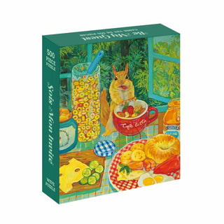 The WEVE "Be My Guest" 500-piece jigsaw puzzle features a charming squirrel at a breakfast table scene and is crafted from premium blue board and recycled paper.