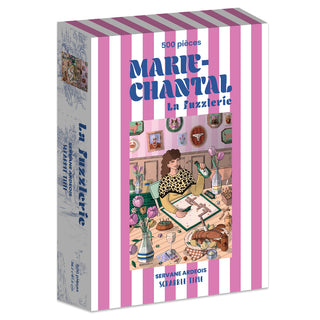 The Marie-Chantal Scrabble Time 500 piece jigsaw puzzle features a vibrant illustration and comes with a luxurious velvet finish.