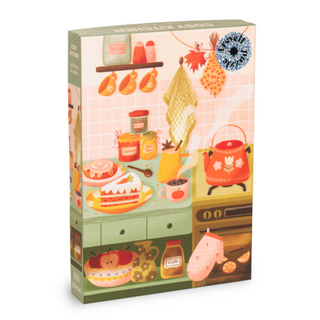 Brighten up your game night with the [Limited Edition] Cozy Kitchen | 500 Piece Jigsaw Puzzle by Trevell. This vibrant puzzle features Marion Brouillon’s illustrated kitchen scene, complete with a teapot, cake, fruit, jars, oven mitt, and hanging utensils nestled on shelves and counters—a charming addition to any puzzle collection.