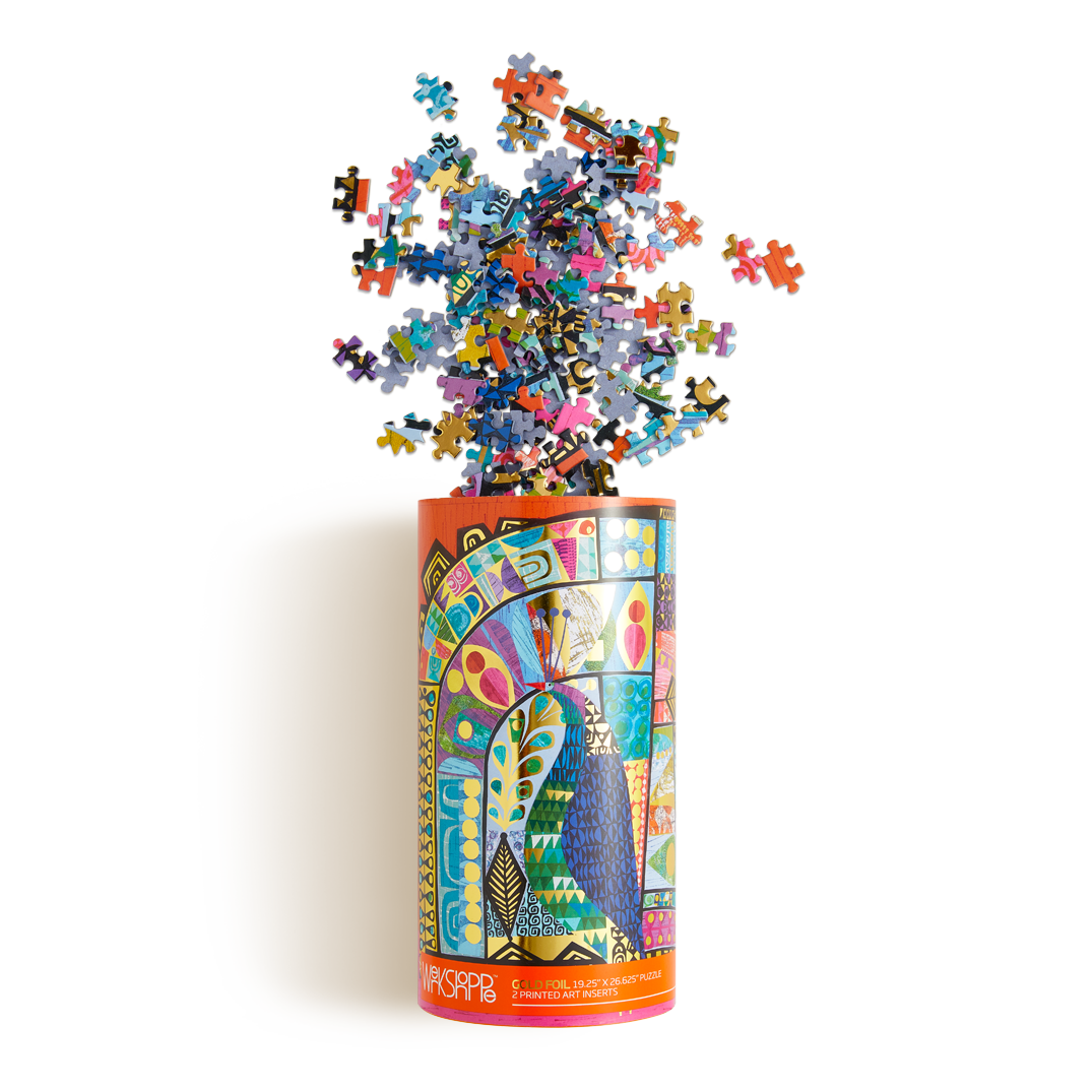Gilded Peacock Gold Foil Puzzle | 1,000 Piece Jigsaw Puzzle WerkShoppe Puzzledly.