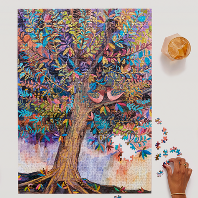 Illumination Tree Gold Foil Puzzle | 1,000 Piece Jigsaw Puzzle WerkShoppe Puzzledly.